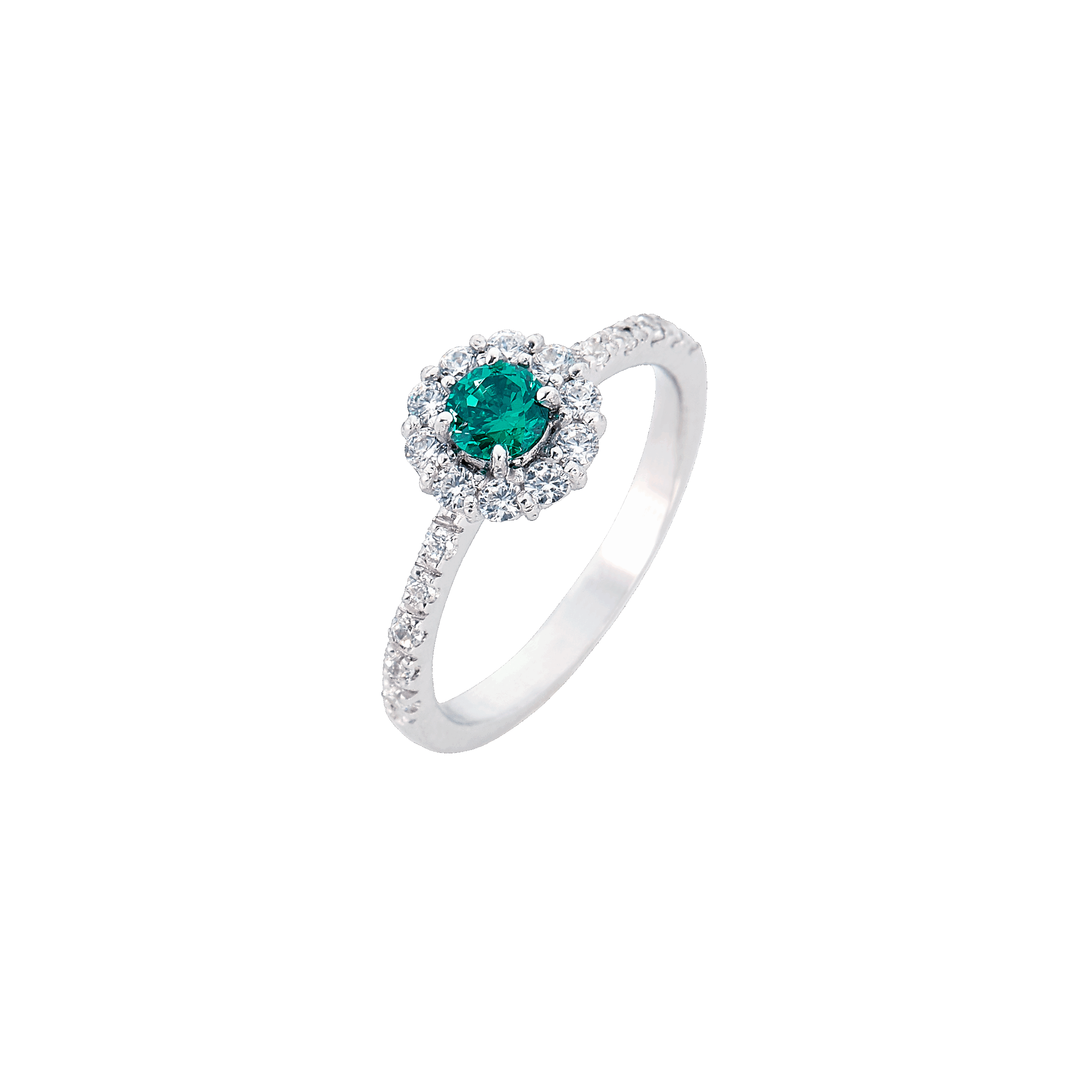 bague astre diamant, or blanc et émeraude