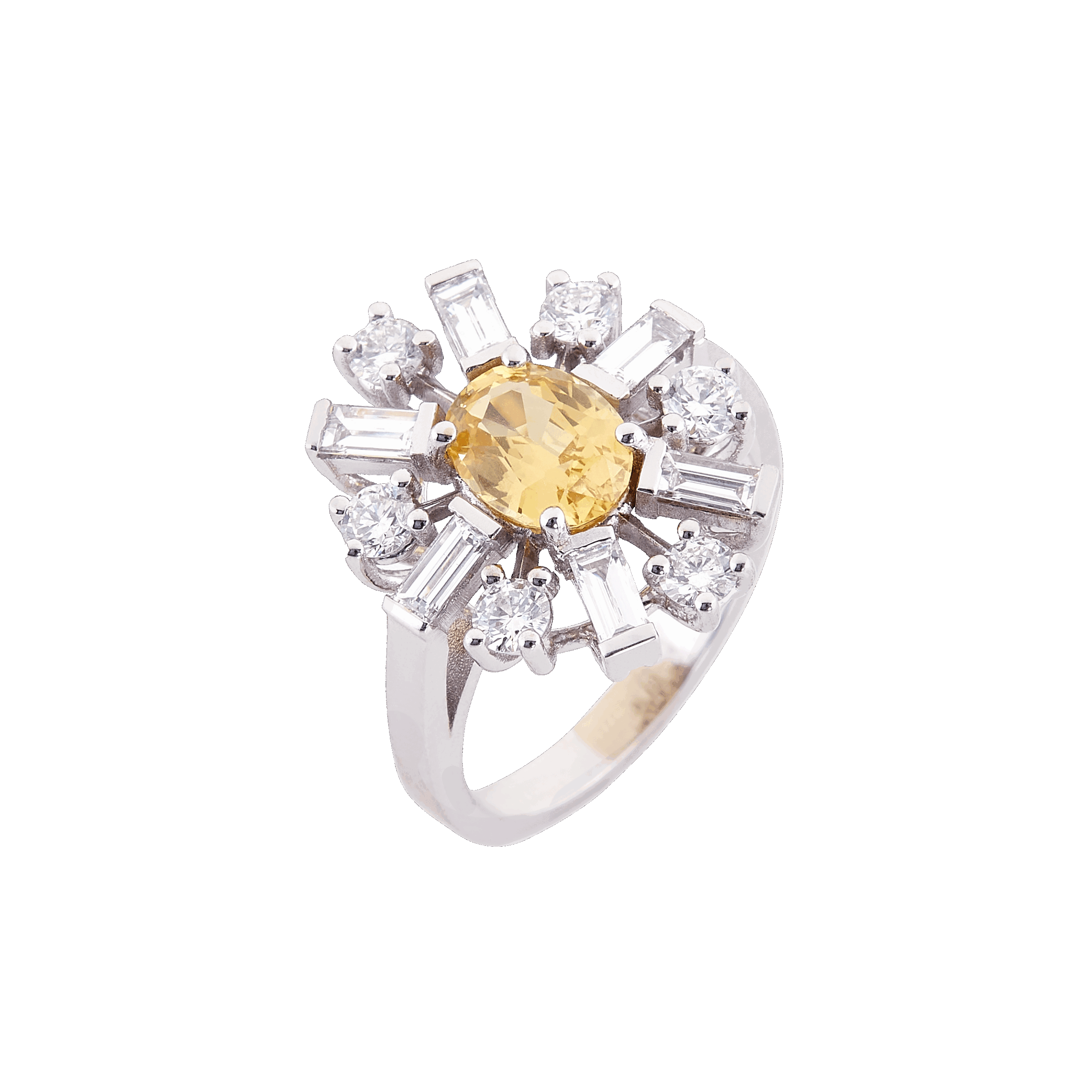 Bague constellation saphir jaune en or blanc et diamant