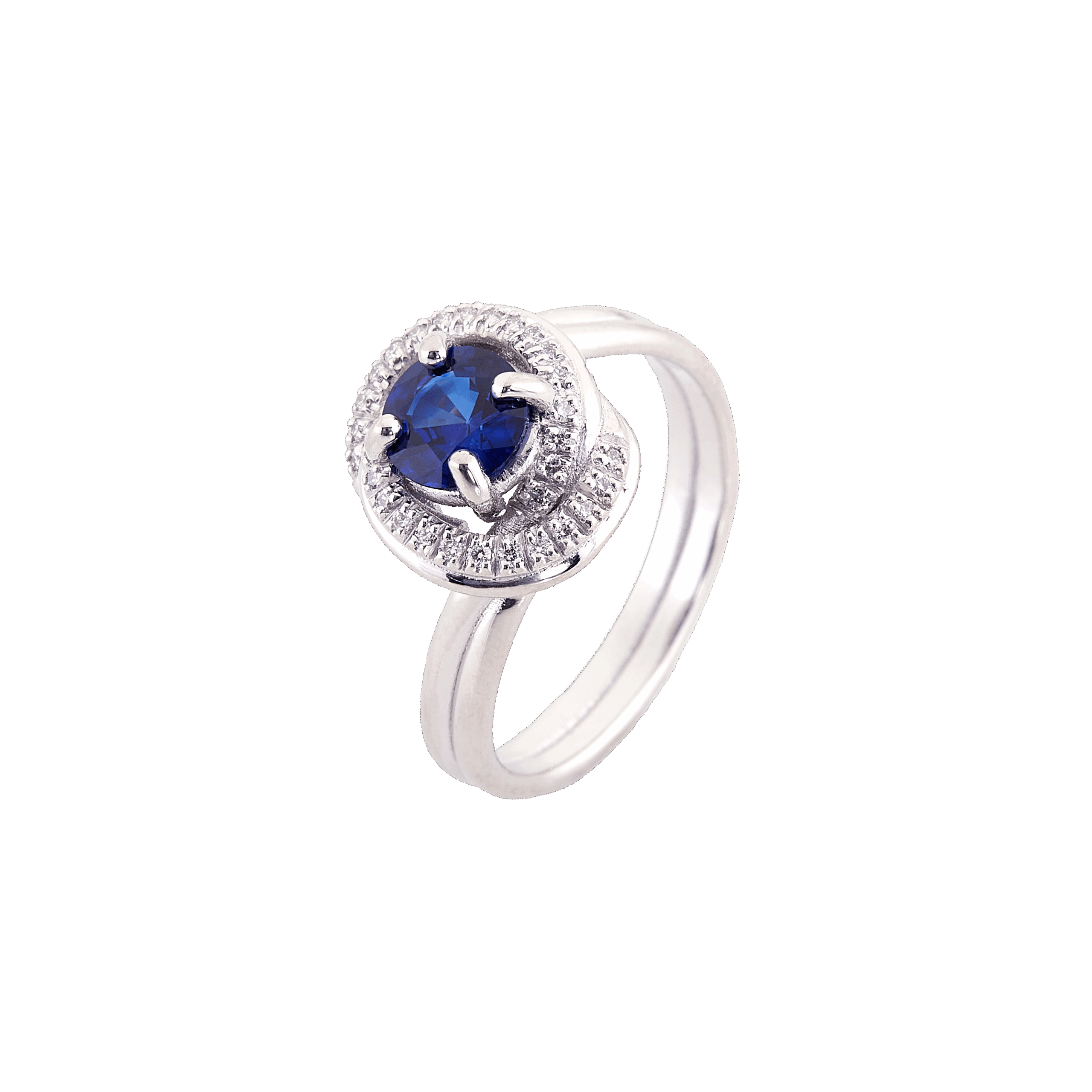 bague noeud divin or blanc diamant et saphir bleu
