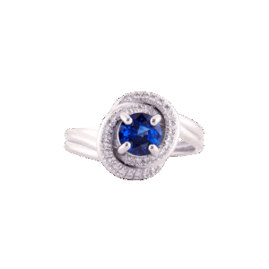Bague or blanc, saphir bleu et diamants