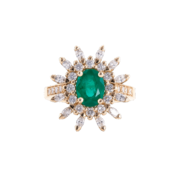bague émeraude et diamants en or jaune