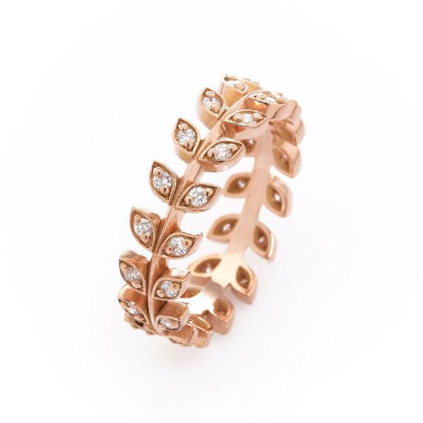 or rose bague feuille de laurier