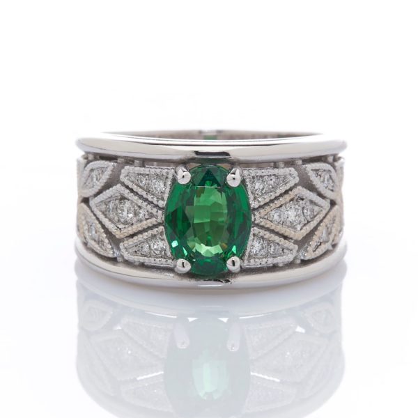 Bague anneau en or blanc avec émeraude