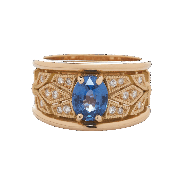 Anneau saphir et diamants en or jaune