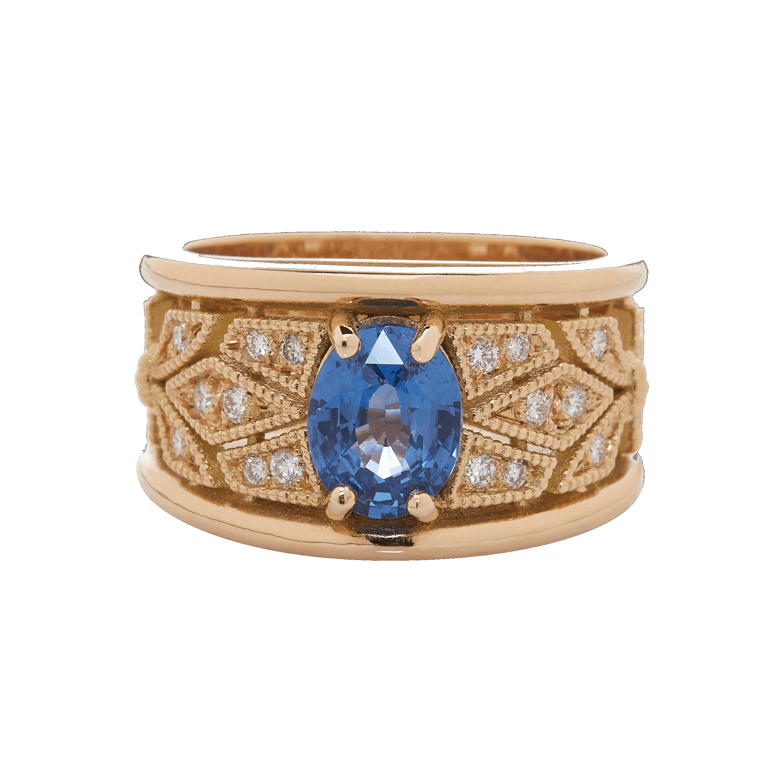 Anneau saphir et diamants en or jaune