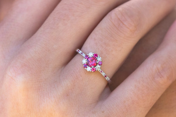 bague solitaire astre tourmaline rose et diamant